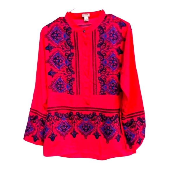 J.Crew dark‎ pink red paisley print popover tunic top - Picture 4 of 8